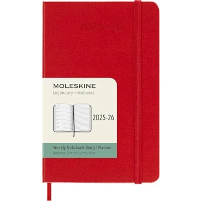 Image of Moleskine Weekly Planner 2025 2026, 18 Month with Note Space, Hard Cover and Elastic Closure, Pocket 9 x 14 cm, Scarlet Red Color