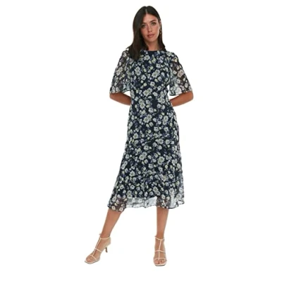 Image of Trendyol Woman Basics Midi A line Regular fit Woven Dress Navy Blue