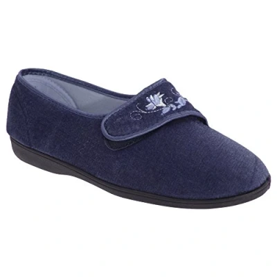 Image of Sleepers Womens/Ladies Jolene Touch Fastening Embroidered Slippers (5 UK) (Navy Blue)