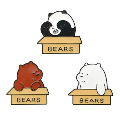 Image of Set of 3 Bear Enamel Lapel Pin Brooch Badge Cute Pins for Backpacks Cartoon Jackets Funny Brooches Gift DIY Accessory Clothing Bags Hat