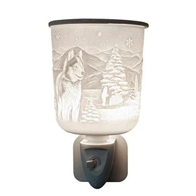 Image of Cello Porcelain Plug In Wax Melt Burner Husky Design Oil Burner. The Electric Creates a Stunning Illumination of Husky. Gifts for Women, Ornament and Decor.