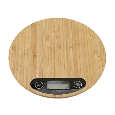Image of Kitchen Scales, Digital Round Weighing Scales Electronic Cooking Scale Brown of Bamboo Material for Home Weigh Food