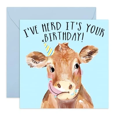 Image of Central 23 Birthday Card for Her &#039;Herd It&#039;s Your Birthday&#039; Animal Happy Him Funny Cow Pun Comes with Cute Stickers
