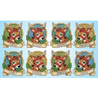 Image of Design Works Cross Stitch Kit Christmas Tree Ornaments Reindeers