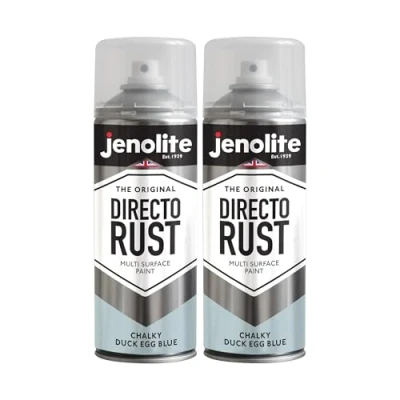 Image of JENOLITE Directorust Chalky Spray Paint DUCK EGG BLUE 2x400ml Multi Surface Finish Ideal For Furniture, Ornaments, Picture Frames Interior &amp; Exterior Use BS 16C34