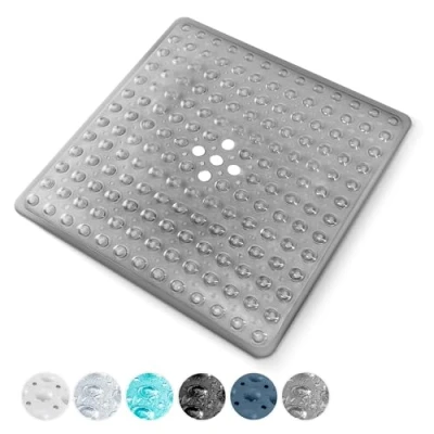 Image of KEPLIN Premium Non Slip Shower Mat 200 Suction Cups, BPA, Latex Free, Mildew Resistant, Machine Washable Safe, Durable &amp; Comfortable for Floors (Grey, Shower, 54 x 54cm)