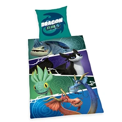 Image of Herding Dragons The Nine Realms Bedding Set, Pillowcase 80 x cm, Duvet Cover 135 200 cm with smooth running zip, 100% Cotton/Renforcé, Multicoloured