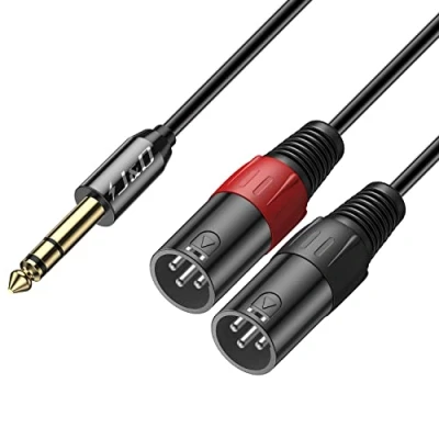 Image of J&amp;D TRS 6.35mm (1/4 inch) to Dual XLR Y Splitter Cable, PVC Shelled 2 Male 1/4 inch Unbalanced Interconnect Stereo Audio Patch Cable Adapter for Speaker Mic Guitar Mixer AMP