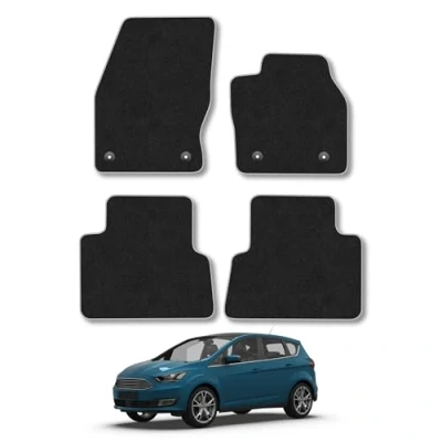 Image of Car Mats Compatible with Ford C Max (2015 2021) Tailored Fit Grey Carpet Floor Set Accessory Custom 4 Pieces Anti Slip Backing &amp; Binding Trim Edge