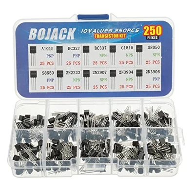 Image of BOJACK 10 Values 250 Pcs A1015 BC327 BC337 C1815 S8050 S8550 2N2222 2N2907 2N3904 2N3906 PNP NPN Power General Purpose Transistors Assortment Kit