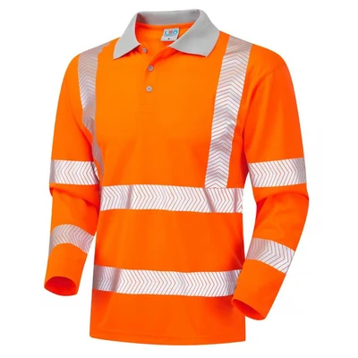 Image of Leo Workwear Barricane Hi Vis Segmented Reflective Tape Coolviz Plus Sleeved Polo Shirt, XX Large, Orange