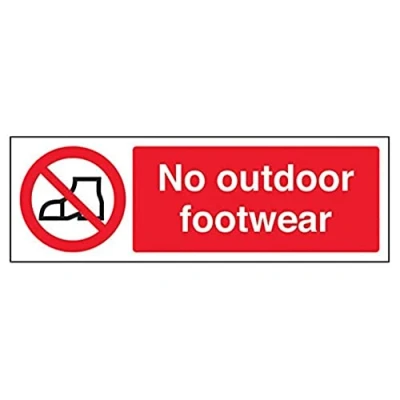 Image of V Safety No Outdoor Footwear Prohibition Sign 300mm x 100mm 1mm Rigid Plastic