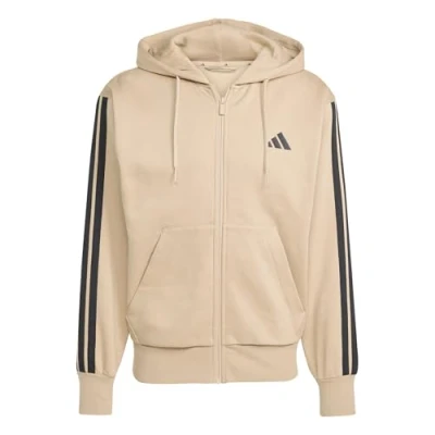Image of adidas Men&#039;s ESSENTIAL THREE STRIPES FLEECE ZIPPER HOODIE, warm sandstone/black, XS