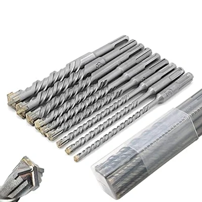 Image of SDS Drill Bit Set, Wood Metal 9PCS (5mm 16mm) Cross Bits Plus Electric Hammer Impact for Holes in Concrete, Ceramic Tile, Stone, Plastic