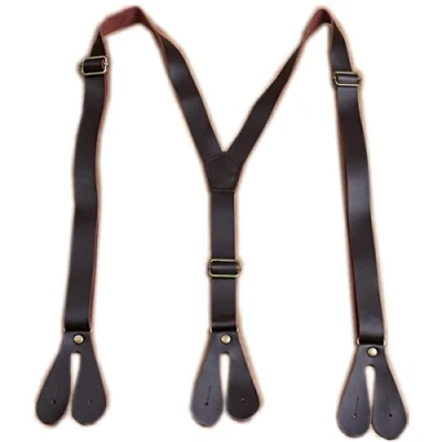 Image of LXZSMH braces,suspenders for men, Leather Suspenders Men Button End Mens Braces Adjustable Y Back (Color : Deep Brown)