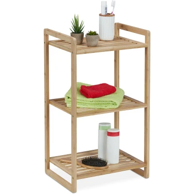 Image of Relaxdays Bamboo Shelf, HxWxD: 70 x 40 30 cm, Free Standing, with 3 Tiers, Bathroom, Kitchen, Living Room, Natural