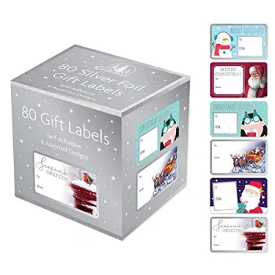 Image of Tallon Christmas Collection Silver Foil Adhesive Label (Pack of 80)
