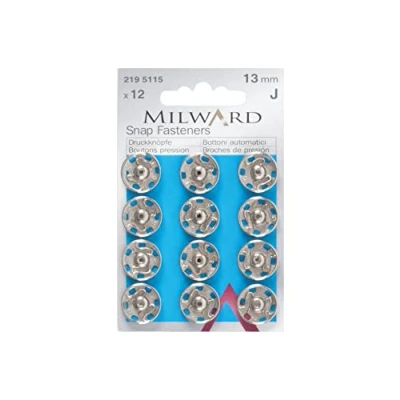 Image of Milward 13 mm 12 Piece Sew On Brass Snap Fasteners, Silver
