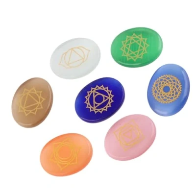 Image of Chakra Stone 7Pcs/Set Engraved Spiritual Healing Meditation Palm Stones Reiki Crystal Therapy