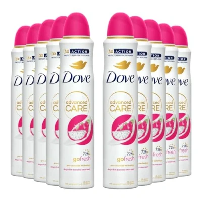 Image of Dove Advanced Care Go Fresh Anti Perspirant Aerosol Deodorant Spray for Women Dragonfruit &amp; Coconut Cream, Pack of 10, 72 Hours Sweat Protection Pro Ceramide Technology, 200 ml