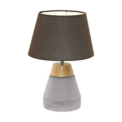Image of Eglo Bedside lamp Tarega, Side Table Light Made of Steel, Wood, Concrete and Fabric, Brown Living Room Lighting with Switch, E27 Socket