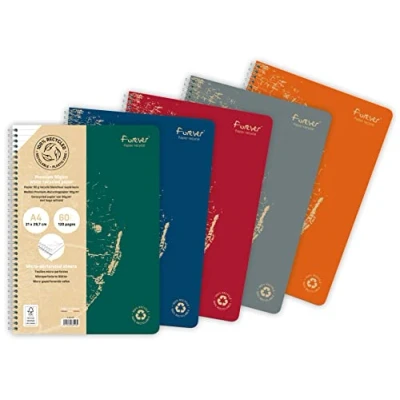 Image of Clairefontaine Ref 68406C Forever 100% Recycled Wirebound Notebook (120 Pages) A4 Size, Lined Rulings, Detachable Pages, 90gsm White Paper Green Cover