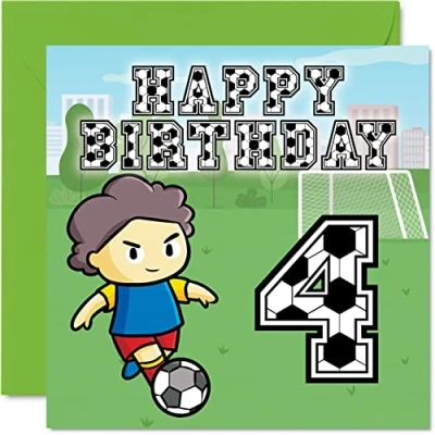 Image of 4th Birthday Card Boy Football Fan Happy 4 Year Old Boy, Boys Cards for Him, 145mm x Greeting Son, Brother, Grandson, Nephew, Cousin, Fourth