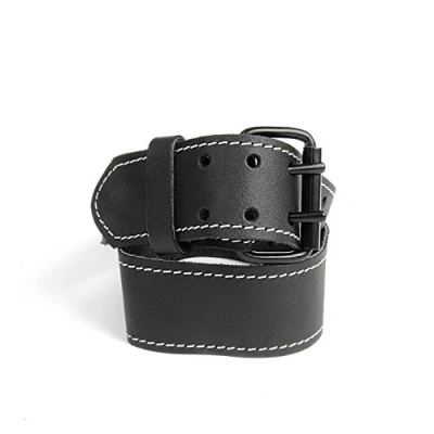 Image of KWB Leather Belt Made of Robust Cowhide Double Prong Buckle Black 135 CM White Stitching for Tool Bags, Jeans, and More