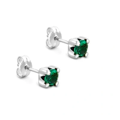 Image of Orovi Gold Stud Earrings for Women Solid 9k /375 White Green Emerald May Birthstone Hypoallergenic