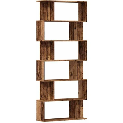 Image of vidaXL Book Cabinet Engineered Wood, Old Wood 80x24x192cm 6 Tier Bookshelf for Living Room/Office