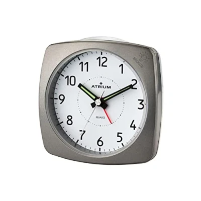 Image of Atrium A251 4 Analogue Quartz Alarm Clock without Ticking with Light and Snooze Anthracite Grey Metallic