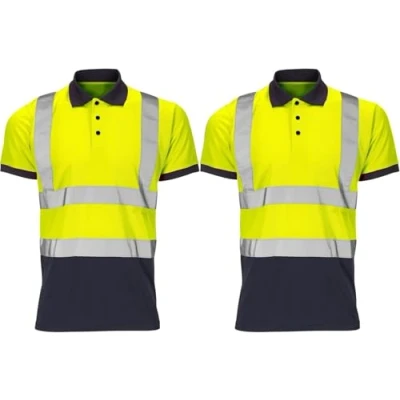 Image of NIYS High Visibility Polo Shirt Yellow Orange Navy Safety Security Work Breathable Lightweight Workwear Top Reflective Tape Small to 3XL (UK, Alpha, S, Regular, Pack of 2 Navy)