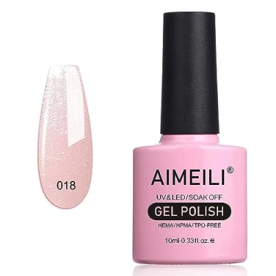Image of AIMEILI Soak Off UV LED Pink Gel Nail Polish Shimmer Sparkle Grapefruit (018) 10ml