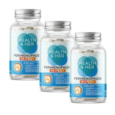 Image of Health &amp; Her Perimenopause Mind+ Supplements for Women with Red Clover, Ashwagandha, Gingko Biloba 3 Month Supply, 90 Capsules Vegan Gluten Free
