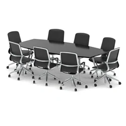 Image of High Gloss 2400mm Writable Boardroom Table Black + 8 Executive Chairs
