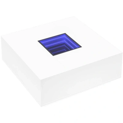 Image of vidaXL Coffee Table/Side Table White Engineered Wood, 100x100x40cm, with RGB Customizable LED Infinity Mirror Living Room/Bedroom Versatile Usage