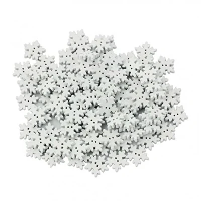 Image of 100pcs 18mm Wood Christmas Snowflake Buttons Diy Craft White Snow Flakes Wooden Sewing Buckle