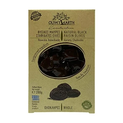 Image of Olive&#039;s Earth Greek Black Raisin Olives Chalkidiki Variety, Pack of 4 x 200g (Total: 800g)