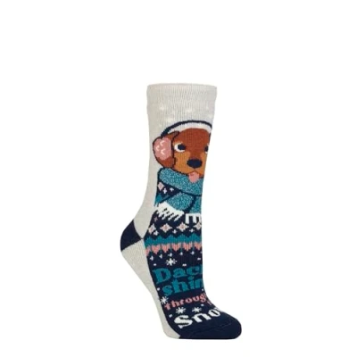 Image of Women&#039;s 1 Pair SOCKSHOP Heat Holders Lite Christmas Socks Dachsing Through the Snow 4 8
