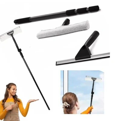 Image of 3.5M Heavy Duty Telescopic Window Cleaner Kit with Soft Head Squeegee, Rubber Mop, and Aluminium Pole for Glass Cleaning Extendable Conservatory