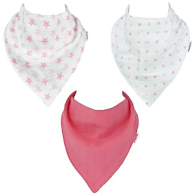 Image of MuslinZ 3PK 100% Pure Cotton Muslin Baby Dribble Bibs, Newborn Bibs (Pink)