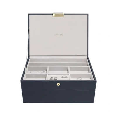 Image of Stackers Navy Classic Medium Jewellery Box Set of 2