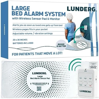 Image of Lunderg Large Bed Alarm System Wireless Sensor Pad (20 x 30) &amp; Pager for Elderly Dementia Patients Alarms and Fall Prevention