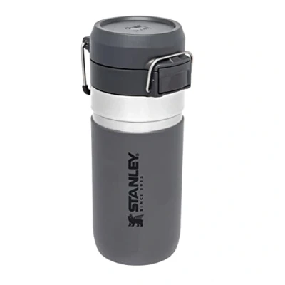 Image of Stanley Quick Flip Stainless Steel Water Bottle 0.47L Keeps Cold For 7 Hours Leakproof BPA Free Thermal Flask Dishwasher Safe Cup Holder Compatible Charcoal