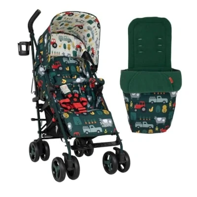 Image of Cosatto Supa 3 Pushchair with Footmuff Lightweight Stroller from Birth to 25Kg Easy, Compact, Umbrella Fold, Large Shopping Basket, Carry Handle (Old Macdonald)