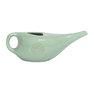 Image of Ceramic Nasal Neti Pot with Mandala Pattern (Green)