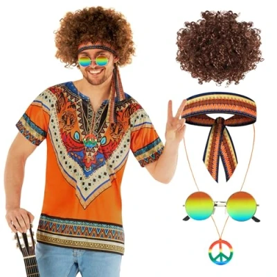 Image of Morph Hippie Costume Men 70s Fancy Dress Mens 1970s XX Large