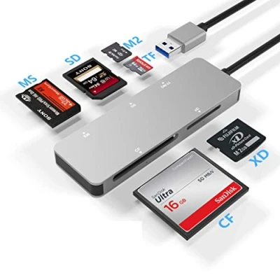 Image of Rytaki USB3.0 Card Reader, 6 in 1 Aluminum USB 3.0 (5Gps) High Speed TF/SD/MS/M2/XD/CF Memory Solt Combo Adapter, Plug and Play