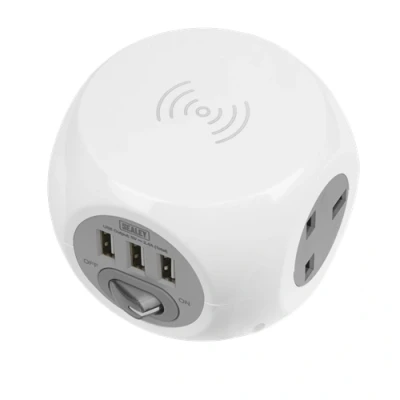 Image of Sealey Extension Cable Cube 1.4m 3 x 230V &amp; USB Sockets Wireless Charging Pad