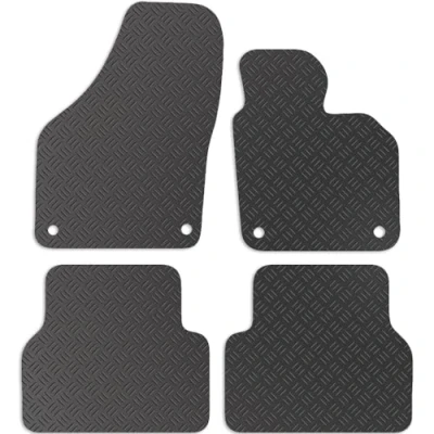 Image of Carsio Rubber Car Mats For VW Tiguan 2007 2016 Tailored Fit Floor Mat Set Complete Accessory Black Custom Fitted All Weather &amp; Heavy Duty, Anti Slip Backing with Clips